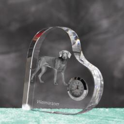 Weimaraner - Crystal Clock in The Shape Of A Heart With Image Pure-Bred Dog - thumbnail 2