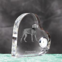 Weimaraner - Crystal Clock in The Shape Of A Heart With Image Pure-Bred Dog - thumbnail 3