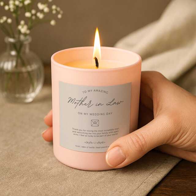Wedding Day Mother-In-Law Gift - Personalised Candle For Groom's Mum, Bride To Message Candle, Thank You Keepsake - image 1