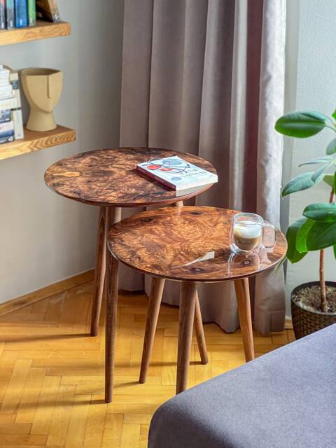 Handcrafted Walnut Burl Round Nesting Tables, 20 Inch, Set Of 2 Or 3 - image 1