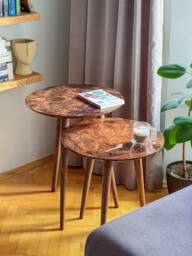 Handcrafted Walnut Burl Round Nesting Tables, 20 Inch, Set Of 2 Or 3