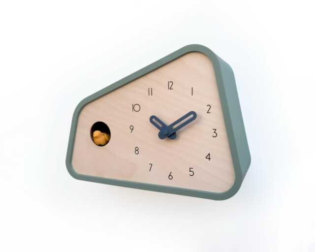 Modern Cuckoo Clock - Muted Green With Amber Bird & Wind Clock Hands - image 1