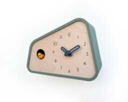 Modern Cuckoo Clock - Muted Green With Amber Bird & Wind Clock Hands