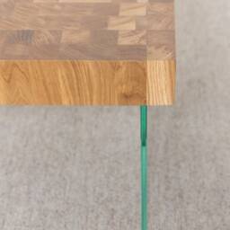 Modern Solid Oak Coffee Table With Glass Leg - Unique Design, Handmade Quality Craftsmanship - thumbnail 4