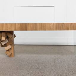 Modern Solid Oak Coffee Table With Glass Leg - Unique Design, Handmade Quality Craftsmanship - thumbnail 2