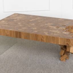 Modern Solid Oak Coffee Table With Glass Leg - Unique Design, Handmade Quality Craftsmanship - thumbnail 3