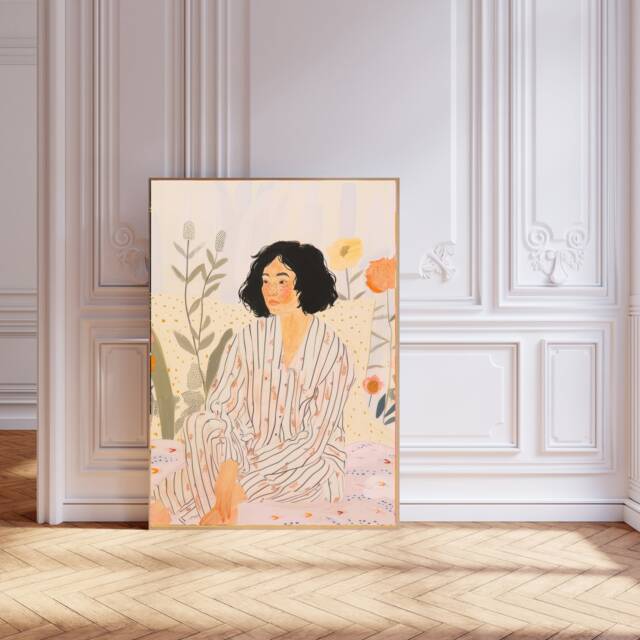 Abstract People Art - Mid Century Art, Modern Wall Minimalist Print, Living Room Female Figure - image 1