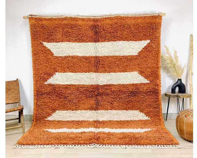 Orange & Cream Horizontal Stripe Moroccan Rug - Handmade Berber Shag Carpet Large Area Terracotta Geometric Wool Decor - image 1
