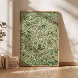 Japanese Wave Art Print, Abstract Landscape Poster, Green & Beige Wall Art, Zen Decor, Minimalist Home Ukiyo-E Style - thumbnail 3