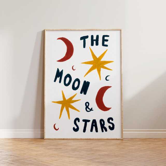 Nursery Wall Art Print, For Kids Room, Boho Children's Bedroom Poster, Prints, Moon & Stars Hand Painted Decor - image 1