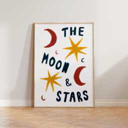 Nursery Wall Art Print, For Kids Room, Boho Children's Bedroom Poster, Prints, Moon & Stars Hand Painted Decor - thumbnail 1