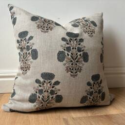 Authentic Boho Geometric Indian Hand Block Stamped Linen Print Pillow Cover Blue Amber Brown Natural Available in Multiple Sizes Scandinavia - thumbnail 2