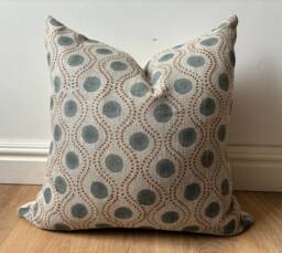 Authentic Boho Geometric Indian Hand Block Stamped Linen Print Pillow Cover Blue Amber Brown Natural Available in Multiple Sizes Scandinavia - thumbnail 1