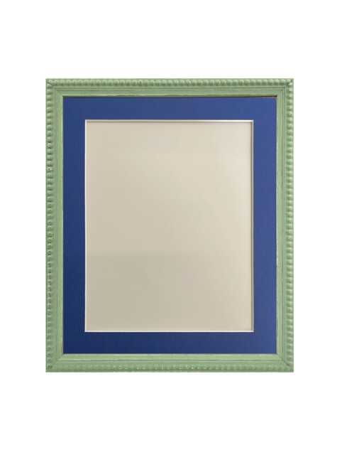 Crown Pea Green Photo Frame With A Oxford Blue Mount, Wooden Bobbin Distressed - image 1