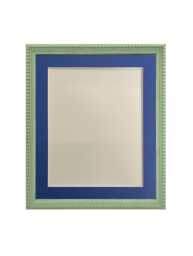 Crown Pea Green Photo Frame With A Oxford Blue Mount, Wooden Bobbin Distressed