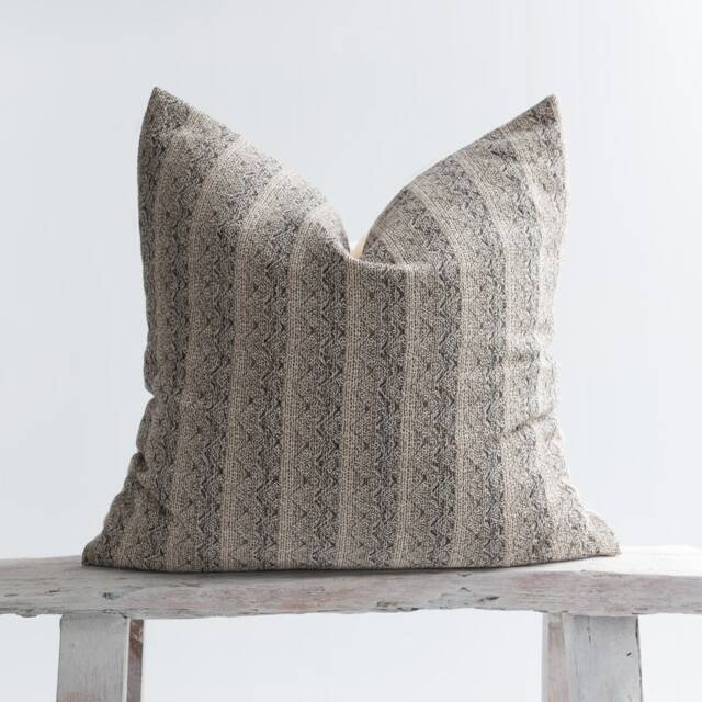 Woven Cotton Striped Throw Pillow, Bamboo Fabric Reverse, Kilim Style - image 1