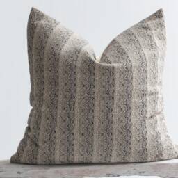 Woven Cotton Striped Throw Pillow, Bamboo Fabric Reverse, Kilim Style - thumbnail 2