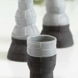Shabbat Table Set, Pair Of Candlesticks, Kiddush Cup, 3D Printed Black Clay, With Off White Glaze, Early Bird Sale, Checkered Grid Pattern - thumbnail 2