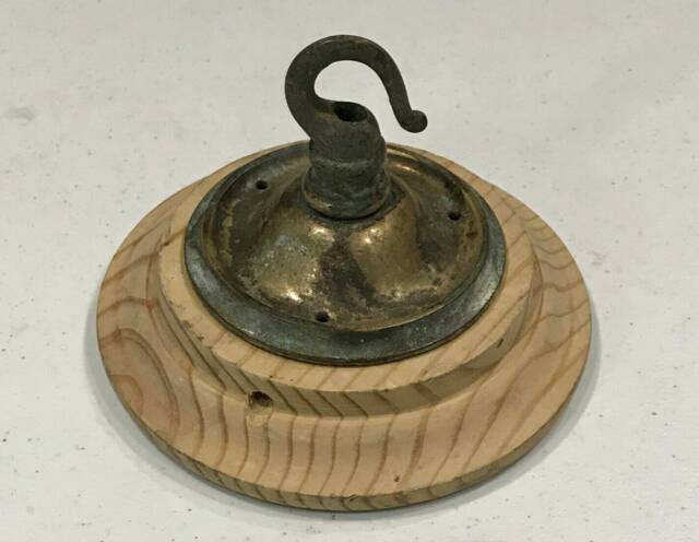 Brass Ceiling Hook Lamp Chandelier Light Wall Patras Wooden Mount Hanging Chain Antique Old - image 1