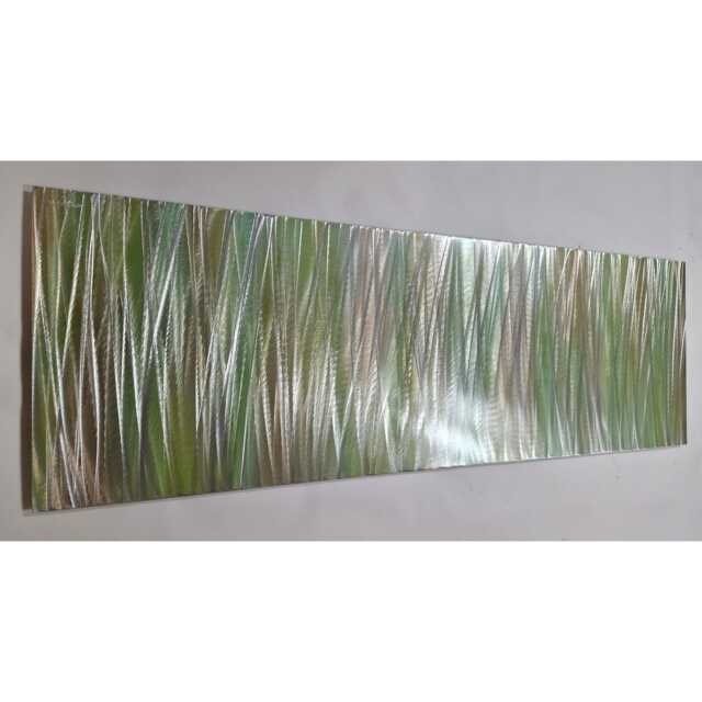Modern Abstract Metal Wall Art, Green Golden Brown Silver - image 1