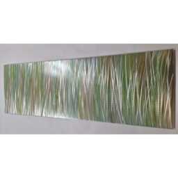 Modern Abstract Metal Wall Art, Green Golden Brown Silver - thumbnail 3