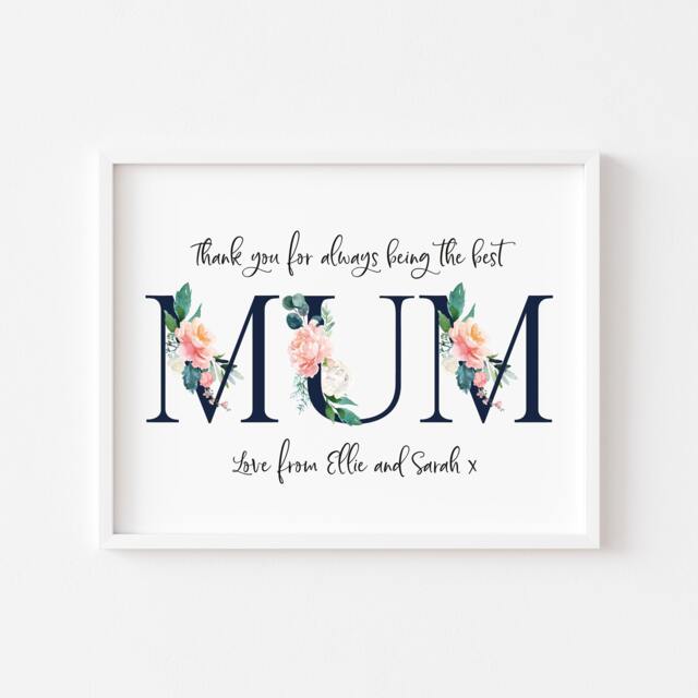 Floral Mum Print, Mother's Day Gift, Personalised Wall Art - Unframed - image 1