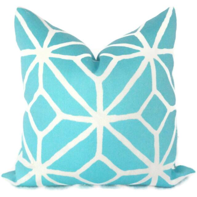 Aqua Trellis Pillow Cover Schumacher Indoor Outdoor Toss - image 1