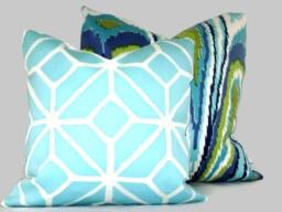 Aqua Trellis Pillow Cover Schumacher Indoor Outdoor Toss - thumbnail 2