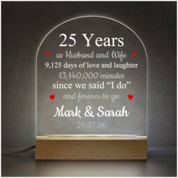 25Th Anniversary Gifts, Silver Wedding Anniversary, 25 Years Marriage Led Night Light , Gift For Husband Wife Parents, Custom Couples - thumbnail 1