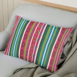"Pink/Green/White Mexican Cushion Covers - Thick Striped Ethnic Decor Throw Pillow 16""/18""/20" - thumbnail 3