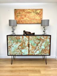 Bar Cabinet With Hairpin Legs & Copper Patina Texture - thumbnail 1