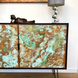 Bar Cabinet With Hairpin Legs & Copper Patina Texture - thumbnail 3