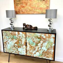 Bar Cabinet With Hairpin Legs & Copper Patina Texture - thumbnail 2