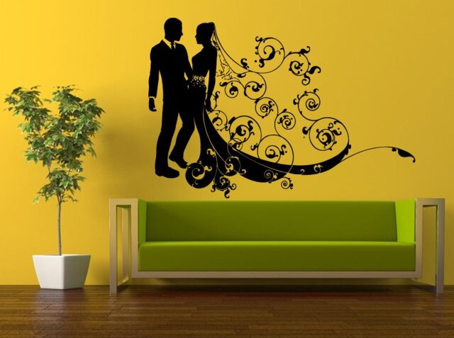 Wall Decal Vinyl Sticker Decals Interior Decor Diy Free Shipping Man Woman Newlyweds Wedding Groom Bride Flower Floral Dress L536 - image 1