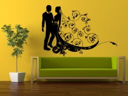 Wall Decal Vinyl Sticker Decals Interior Decor Diy Free Shipping Man Woman Newlyweds Wedding Groom Bride Flower Floral Dress L536 - thumbnail 1