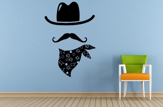 Cowboy Hat Bandanna Wild West Mustage Wall Or Car Vinyl Peal & Stick Removable Sticker Decal L1404 - image 1