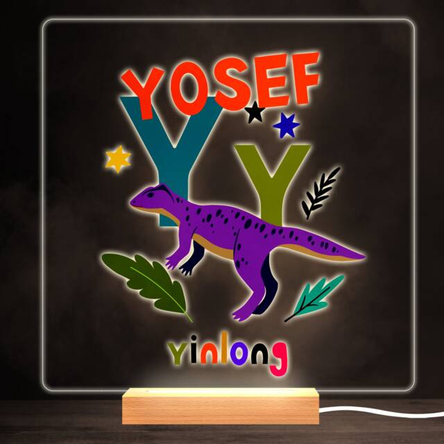 Y Dinosaur Alphabet Colourful Square Personalised Gift Led Lamp Night Light - Bedroom - image 1