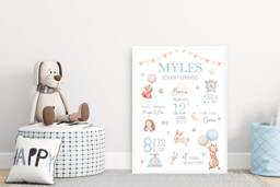 Baby Birth Stats Wall Print, Personalised New Baby Gift, Boys Nursery Art, Bedroom Decor, Gifts For Newborn - thumbnail 1