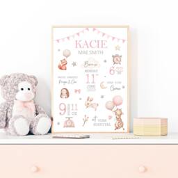 Baby Birth Stats Wall Print, Personalised New Baby Gift, Boys Nursery Art, Bedroom Decor, Gifts For Newborn - thumbnail 2