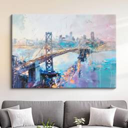 Golden Gate Bridge Abstract Oil Painting Framed Print & Canvas Large Sizes Wall Art Poster Travel Home Decor Interior San Francisco - thumbnail 1
