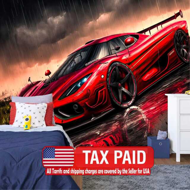 Red Racing Car Wallpaper Mural, Motorsports Peel & Stick Decal - image 1