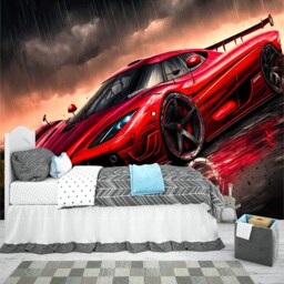 Red Racing Car Wallpaper Mural, Motorsports Peel & Stick Decal - thumbnail 3