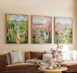 Set Of 3 Regents Park Posters, London Travel Prints, England Art, UK Nature Wall Poster For Home Decor & Gifts - thumbnail 1
