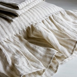 Striped Linen Pillowcase With Long Ruffles - Vintage Style Pillow Sham - thumbnail 4