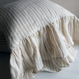 Striped Linen Pillowcase With Long Ruffles - Vintage Style Pillow Sham - thumbnail 3