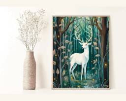 A3 A4 A5 Deer in The Forest Art Print - Cute Wall Poster Woodland Animal - thumbnail 1
