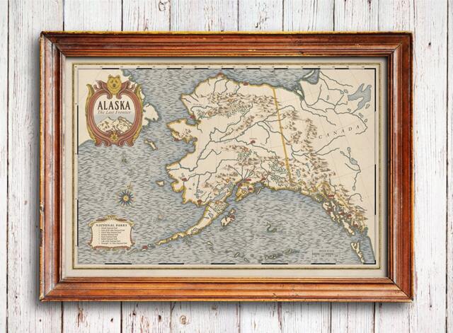 Vintage Style Alaska Map, National Parks Art Print - image 1