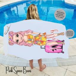 Personalised Beach Towel, Tropical Girl Towel, Matching Bag & Swimming First Holiday For Kids, School Bag, Bath Towel - thumbnail 3
