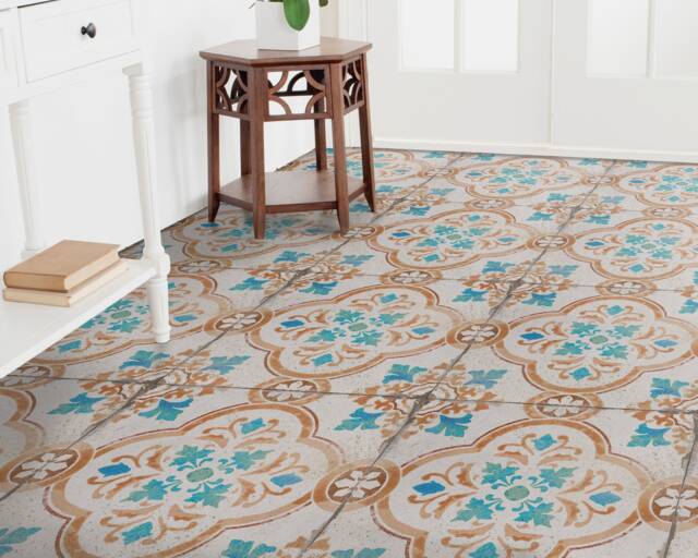 Oldtown Spanish Tiles Vinyl Flooring, Orange Baby Shower Ideas, Blue Homecoming Proposal Oriental Comfort Gift For Her - image 1