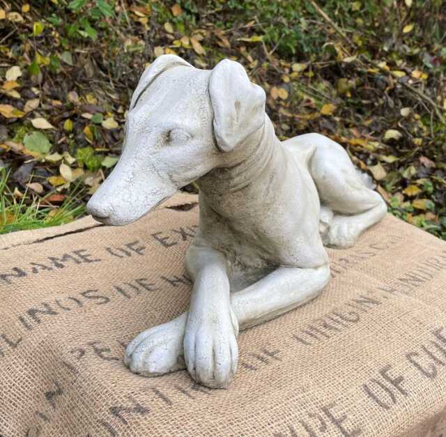 "Whippet Dog Lying Down Statue Garden Ornament Frost Proof Stone 61cm/2Ft " - image 1